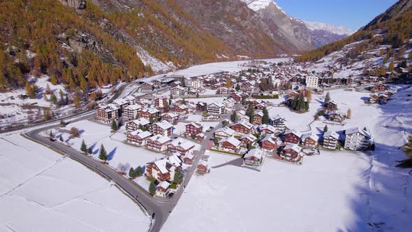 Tasch Village in Switzerland in the Winter Aerial View