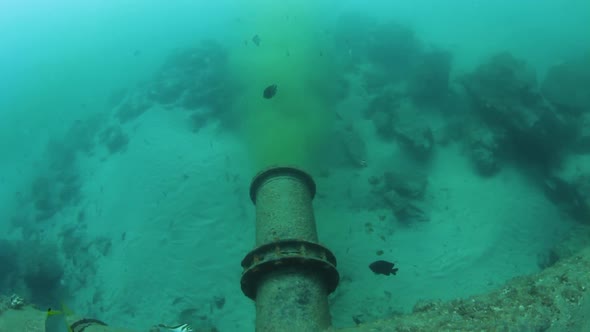 Underwater sewer outlet discharging wastewater into the ocean