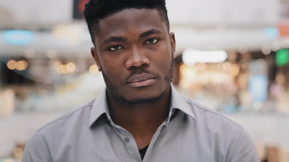 Male Portrait Young Angry Serious Sad African American Man Looking at Camera Negatively Shaking Head