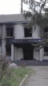 Vertical Video of a War Destroyed Police Station in Ukraine