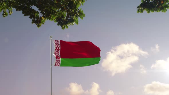 Belarus Flag With  Modern City 