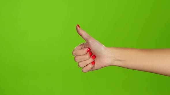 Thumb Up and Then Thumb Down. Female Hand, Sign Language
