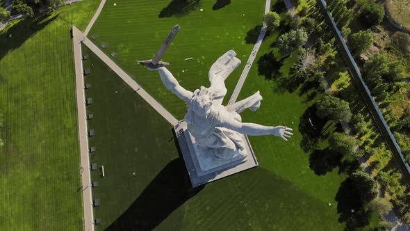 Drone View of the Famous Soviet Sculpture The Motherland Calls