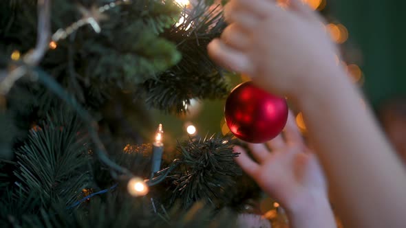 Child decorating a Christmas tree