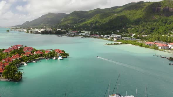 Flying over yachts in the seychelles