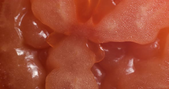 Sliced tomato rotating close up