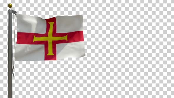 Guernsey City Flag (UK) on Flagpole with Alpha Channel - 4K