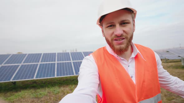 Industrial Mechanic Man at Solar Power Station