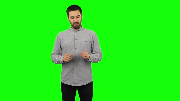 Brunette Guy Is Refusing Stress and Taking Situation, Calming Down. Green Screen