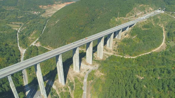 Aerial View Of Viaduct Traffic Over the Vitin Pass, Bulgaria