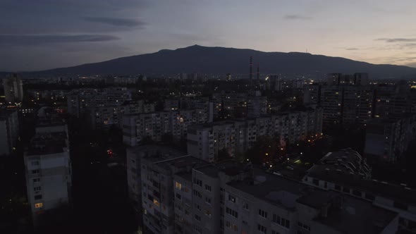 Sofia Evening City Skyline and Lights with Vitosha Mountain in the Background