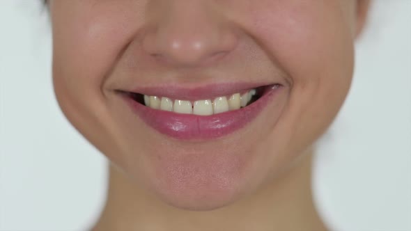 Close Up of Smiling Indian Woman Lips