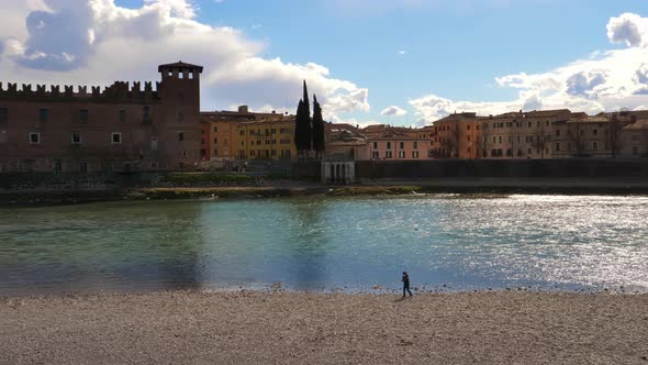 Person walking nearby the River