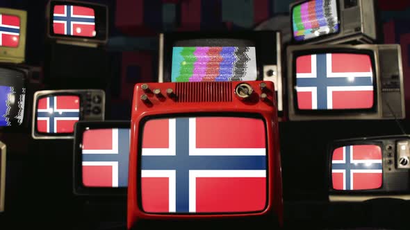 Norway flags and retro Televisions.