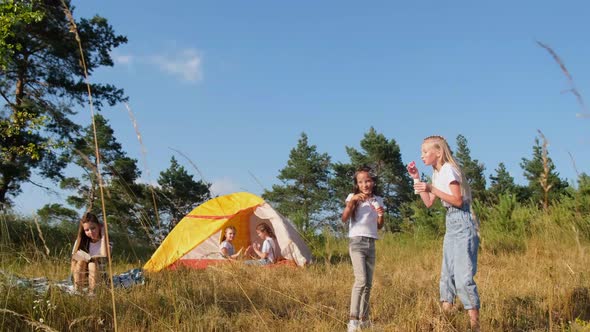 Happy children in summer camp during summer vacation. Children have fun.