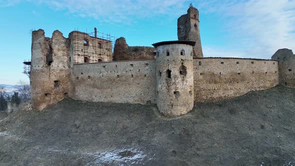 Aerial view of castle in Zborov village in Slovakia