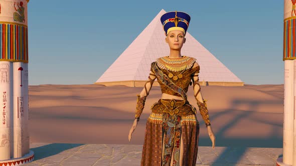 Queen Nefertiti in Front of the Great Pyramid of