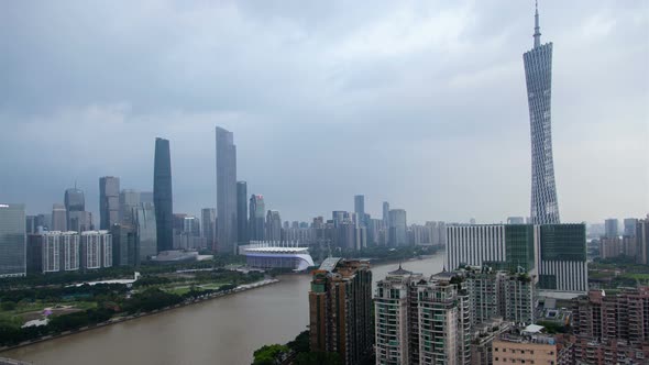 Guangzhou at Pearl River Under Cloudy Sky in China Timelapse