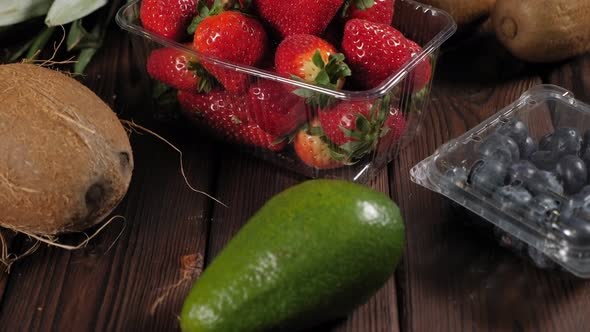 Closeup of Fresh Fruit on a Wooden Background