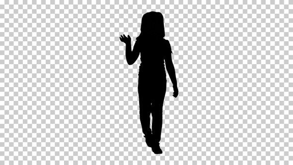 Silhouette girl waving, Alpha Channel