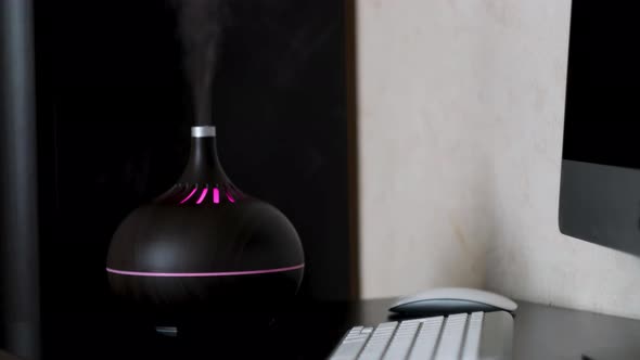 Humidifier spreading steam at home