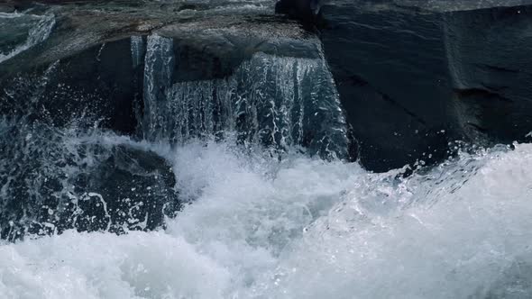 Raging Mountain River. Wildness of Clean, Clear Water in the Mountain River