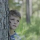 Boy behind tree trunk, looking up in awe - VideoHive Item for Sale
