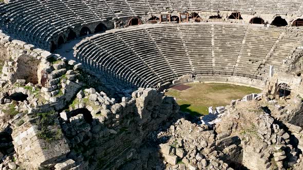 Aerial Footage of the Antique Theater 4 K  Side, Turkey