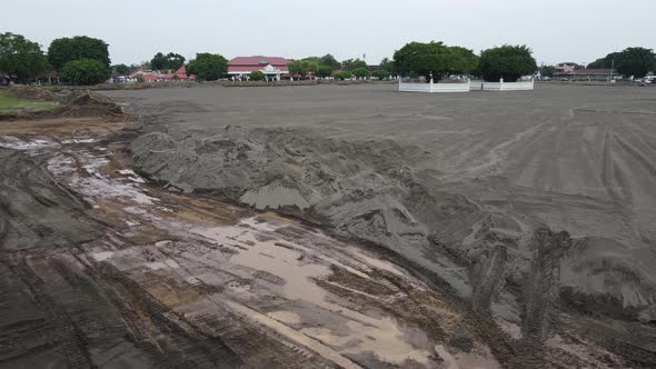 Aerial view of the Yogyakarta Palace (Keraton) field which is being replaced by white sand to mainta