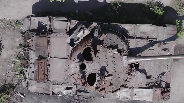 Vertical Video of a Destroyed Russian Military Equipment During the War in Ukraine