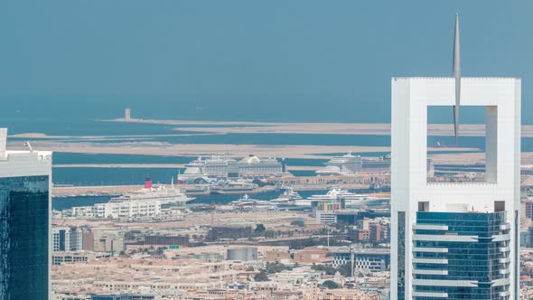 Aerial View From Downtown of Dubai to Port Timelapse