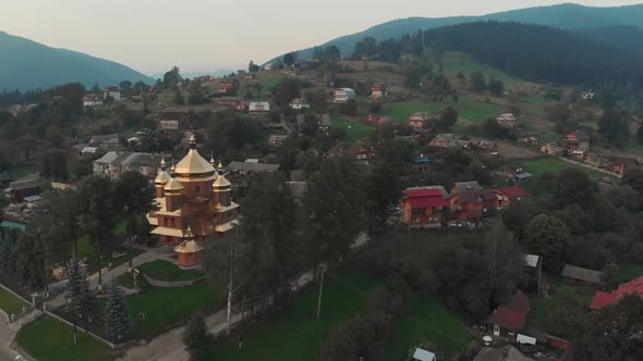 Top View of Beautiful Highland Town in Carpathian Mountains