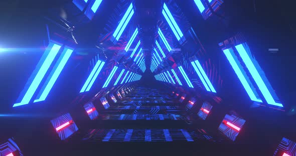 Tunnel with blue lights moving in a seamless loop