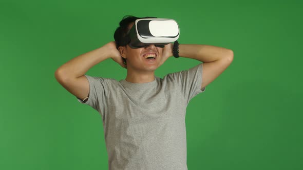 Man Explores Virtual Reality World