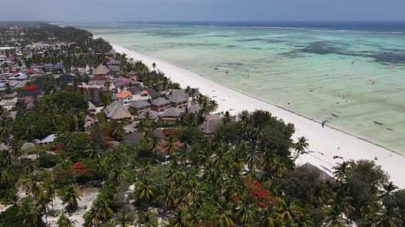 View From a Height of the Indian Ocean Near the Coast of Zanzibar Tanzania