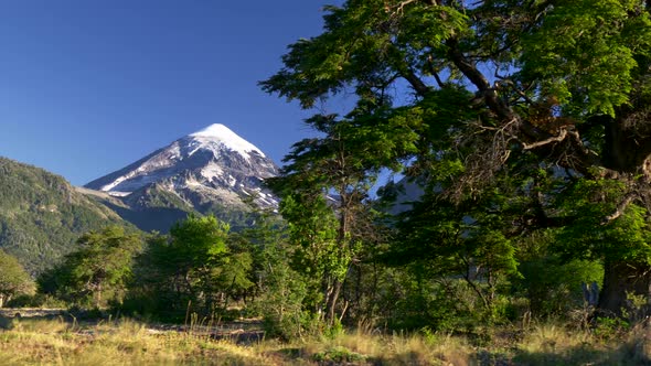 Gimbal Shot of Lanin Volcano in Lanin National Park. Argentina, Patagonia, Lake District. FHD 