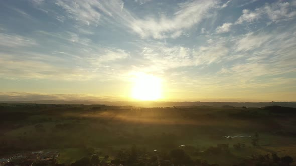 Sunset rural landscape aerial view. Nature scenery