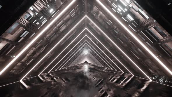 4K Flight in abstract sci-fi tunnel seamless loop. Futuristic motion graphics