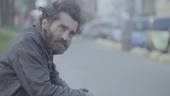 Beggar Homeless Man Tramp. Poverty. Vagrancy. Kyiv. Ukraine.