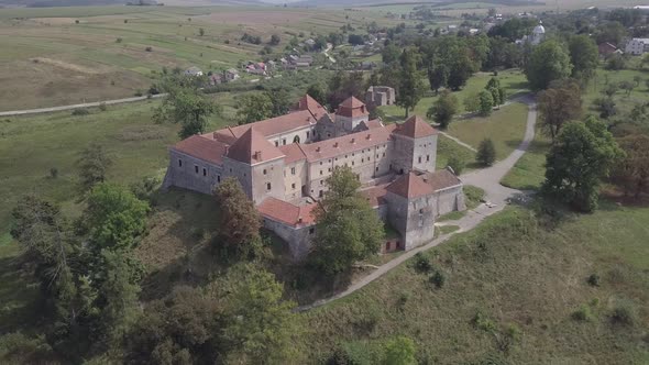 Aerial Famous Ukranian Ruined Svirzh Castle