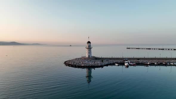 Lighthouse in Sunrıse moment aerial view Turkey Alanya 4 K