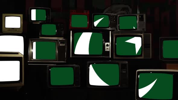 Flag of Pakistan and Retro TVs.