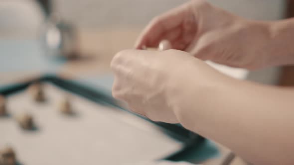 Female Hands Make Cookies From Dough Closeup