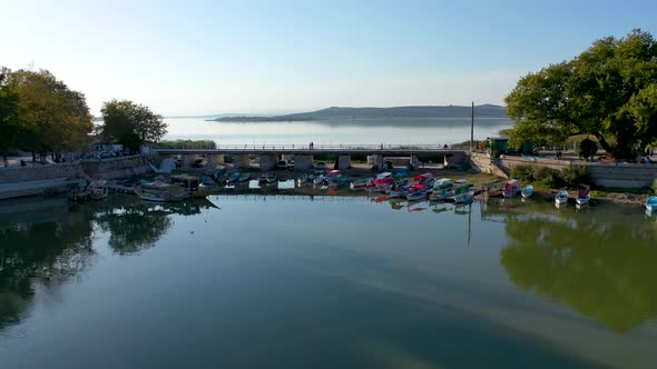 fishing boat on lake at sunset golyazi , bursa turkey  4