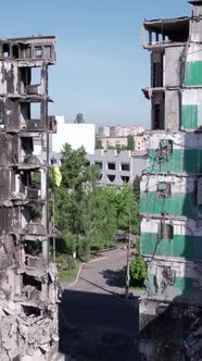 Vertical Video of a Wartorn House in Ukraine