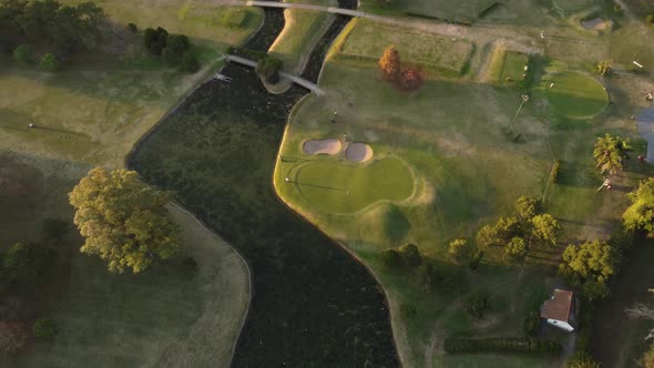 downward aerial view of the golf course in the city park of buenos aires argentina