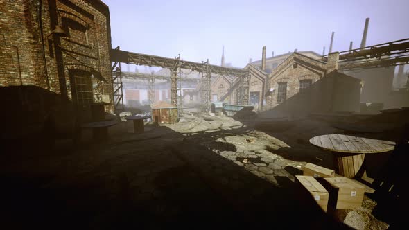 Abandoned Factory with Concrete Ruins in Industrial District alt