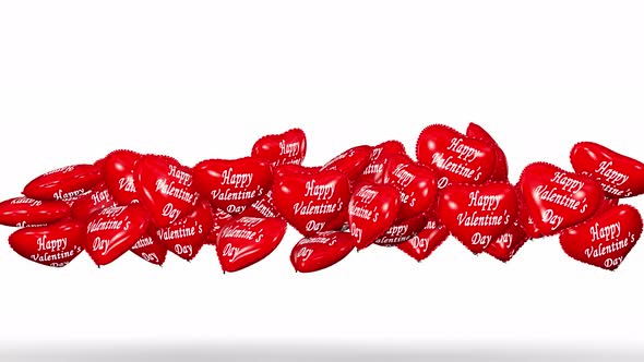 Red Heart Shaped Balloons Floating on White Background