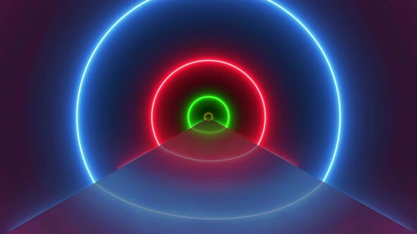 Flight Inside Tunnel, Neon Light Abstract Background (2)