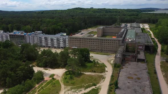 Aerial View Of The Famous Colossus Of Prora In Rugen Germany - orbiting drone shot